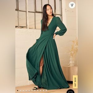 NWT Lulu’s My Whole Heart Wrap Dress in Emerald Green